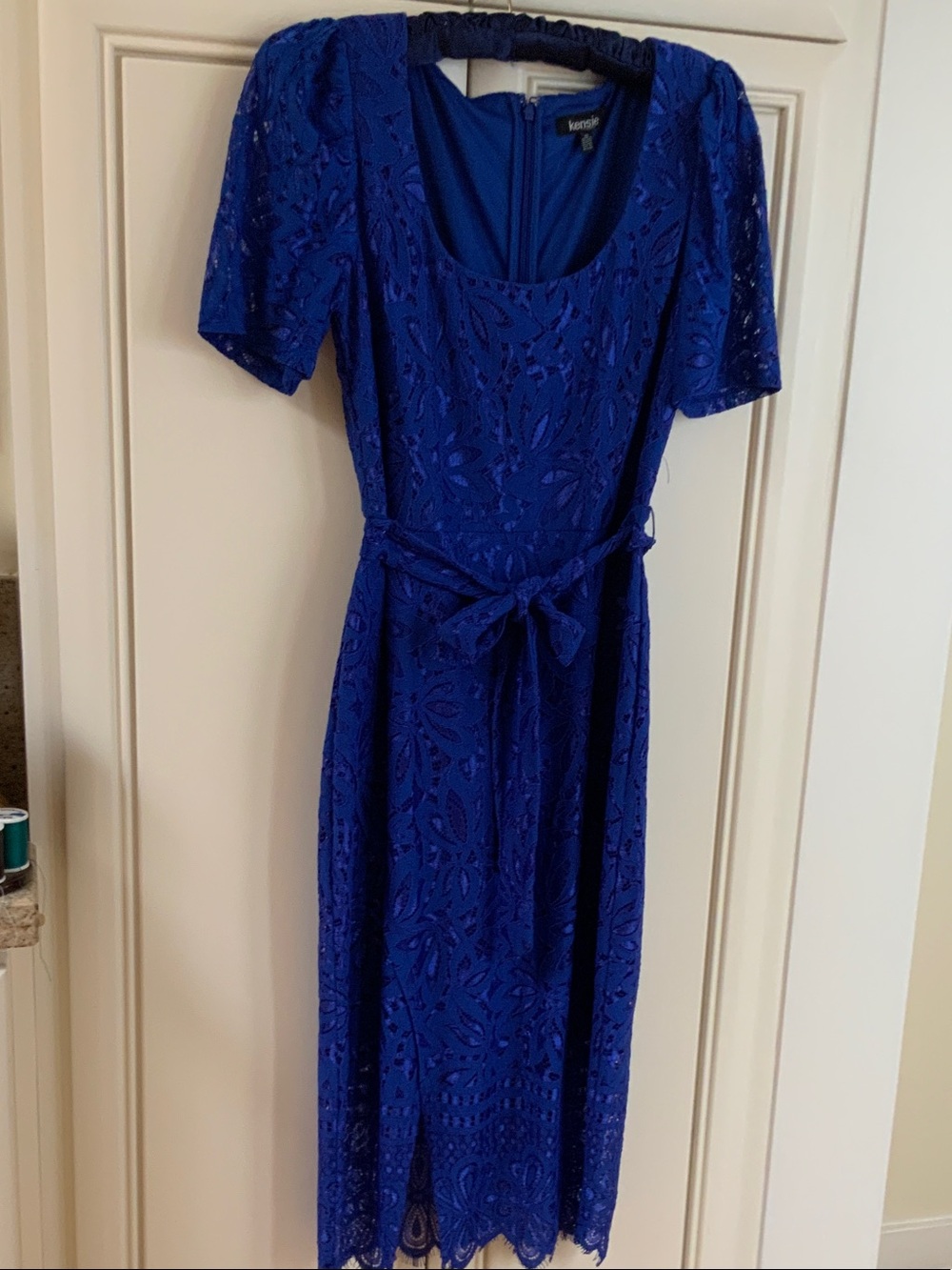 Kensie Cobalt Lace Tie-Waist Midi Dress